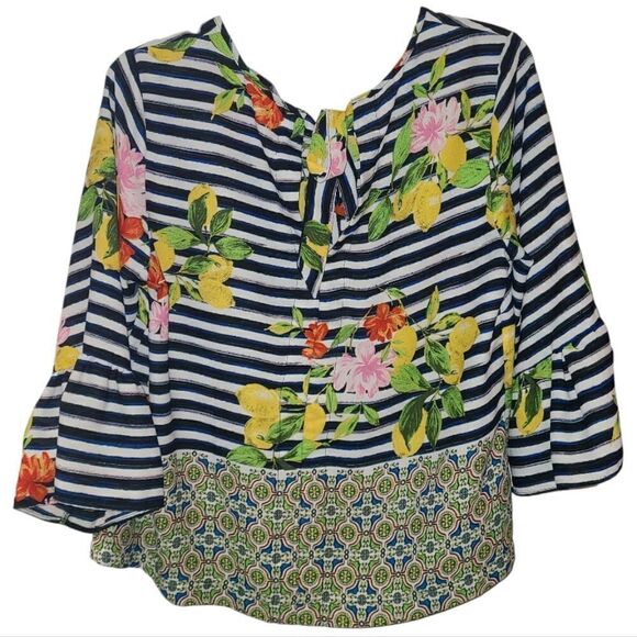 Zac & Rachel Floral Fruit Stripe Print Blouse - Picture 2 of 8